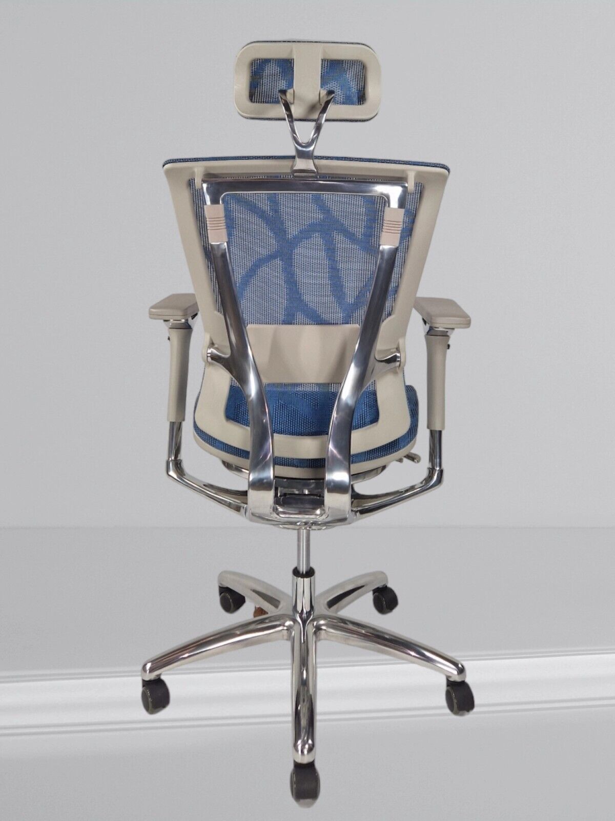 NEFIL FULL MESH OFFICE CHAIR WITH HEADREST IN BLUE MESH GREY FRAME