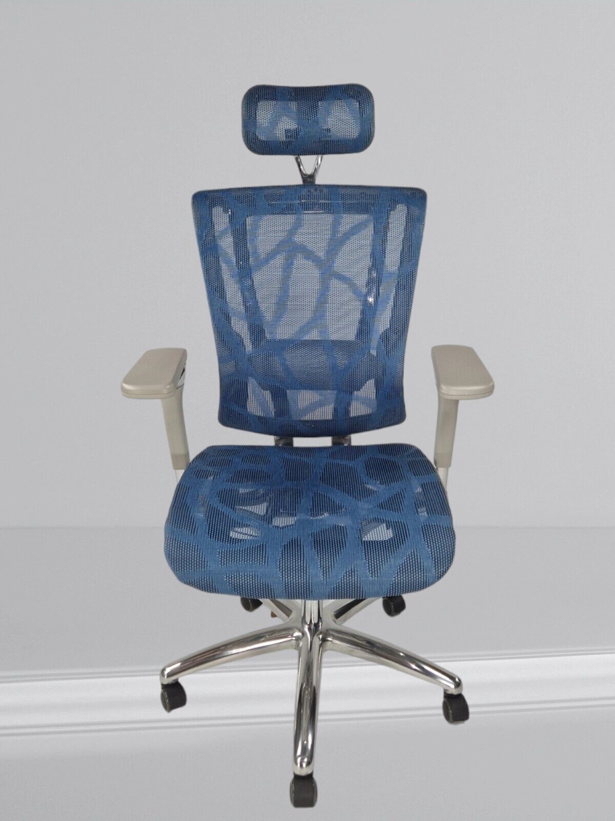 NEFIL FULL MESH OFFICE CHAIR WITH HEADREST IN BLUE MESH GREY FRAME