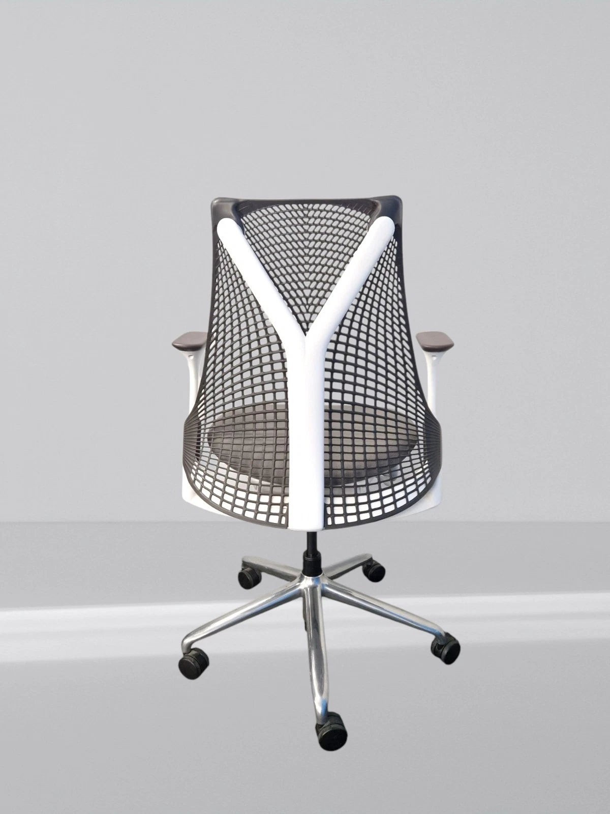 Herman Miller Sayl Office Chair White Frame Brown Mesh With New Grey Fabric