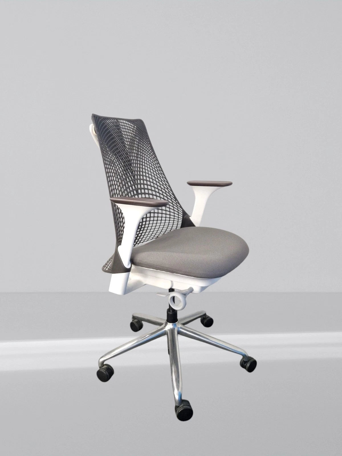 Herman Miller Sayl Office Chair White Frame Brown Mesh With New Grey Fabric