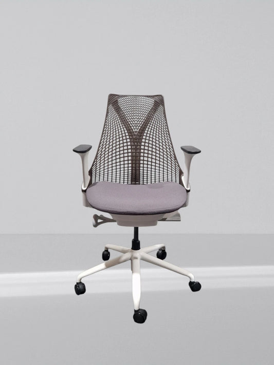 Herman Miller Sayl Office Chair White Frame Brown Mesh With New Grey Fabric