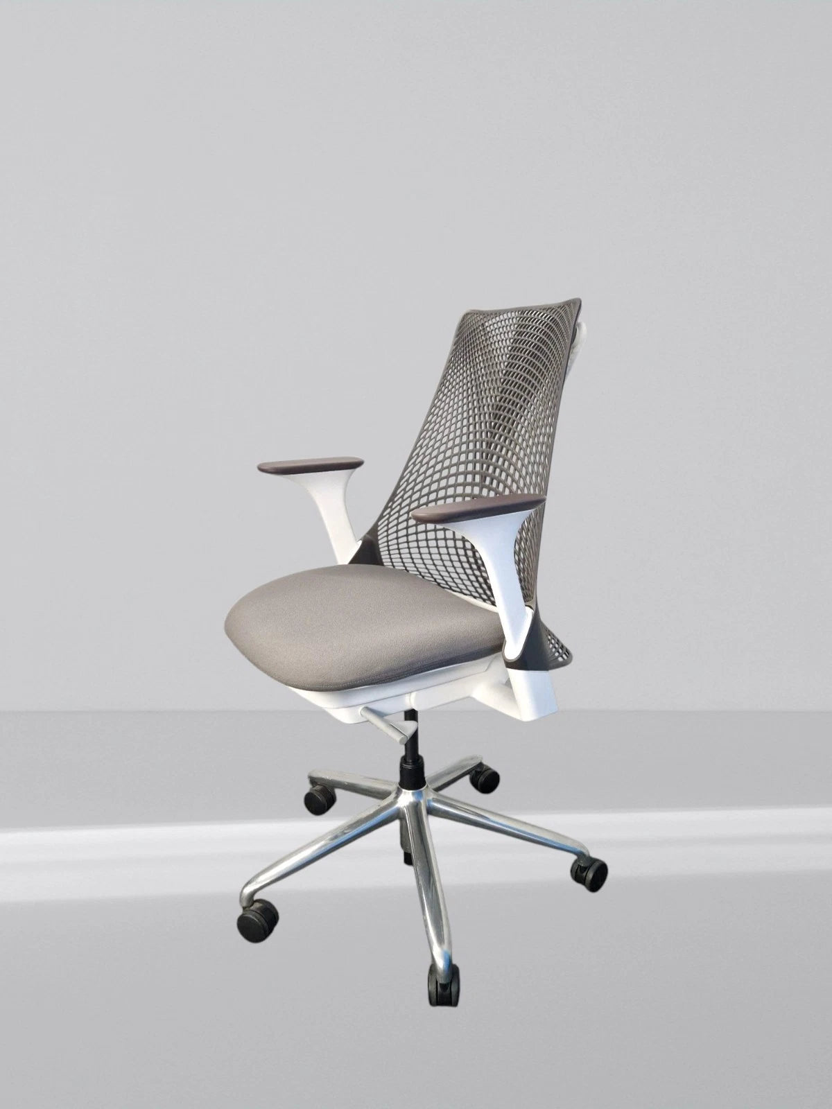 Herman Miller Sayl Office Chair White Frame Brown Mesh With New Grey Fabric