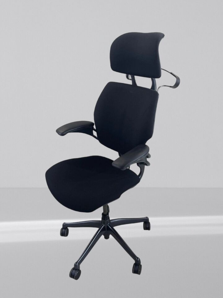 Humanscale Freedom High Back Chair With Head Rest In New Black Fabric