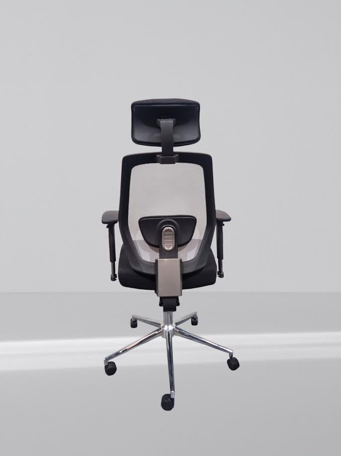 Ergo-Task Fully Loaded Adjustable Mesh Office Chair with Posture Sprung Seat In New Black Fabric. Grey Mesh