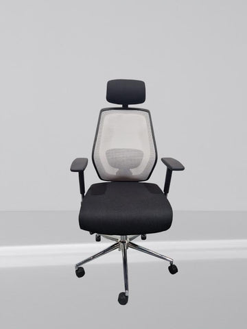Ergo-Task Fully Loaded Adjustable Mesh Office Chair with Posture Sprung Seat In New Black Fabric. Grey Mesh
