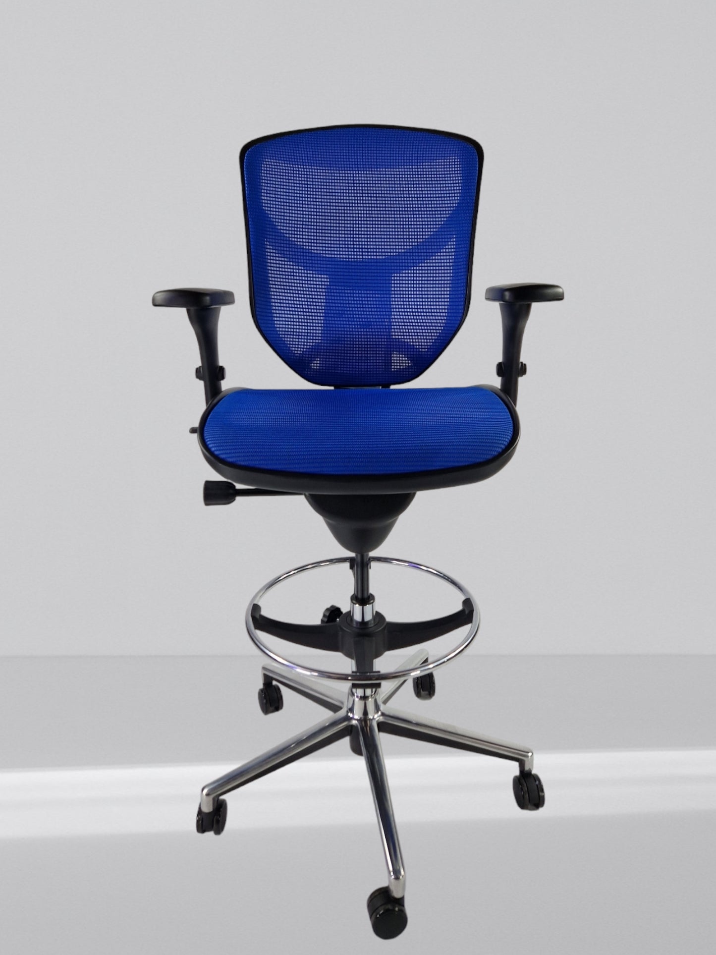 ERGOHUMAN ENJOY DRAUGHTSMAN CHAIR BLACK FRAME WITH BLUE MESH WITH ALUMINIUM 5 STAR BASE
