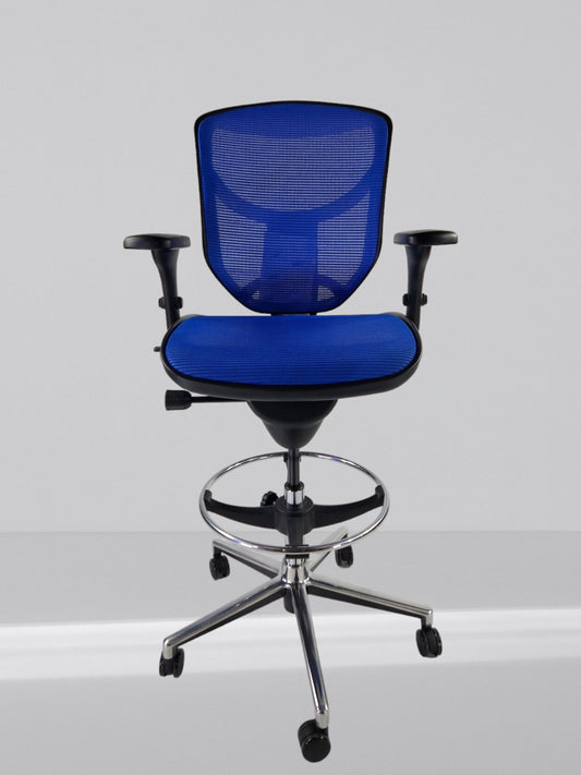 ERGOHUMAN ENJOY DRAUGHTSMAN CHAIR BLACK FRAME WITH BLUE MESH WITH ALUMINIUM 5 STAR BASE