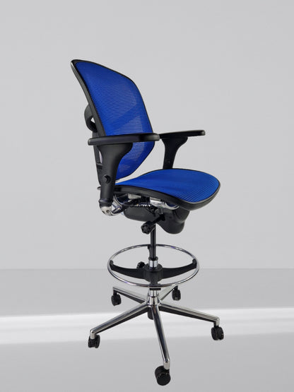 ERGOHUMAN ENJOY DRAUGHTSMAN CHAIR BLACK FRAME WITH BLUE MESH WITH ALUMINIUM 5 STAR BASE