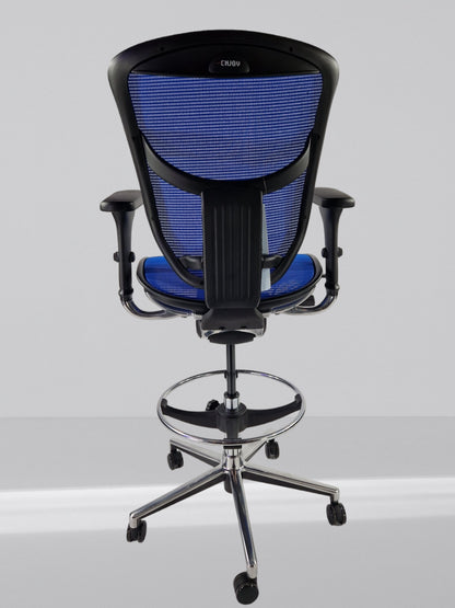 ERGOHUMAN ENJOY DRAUGHTSMAN CHAIR BLACK FRAME WITH BLUE MESH WITH ALUMINIUM 5 STAR BASE