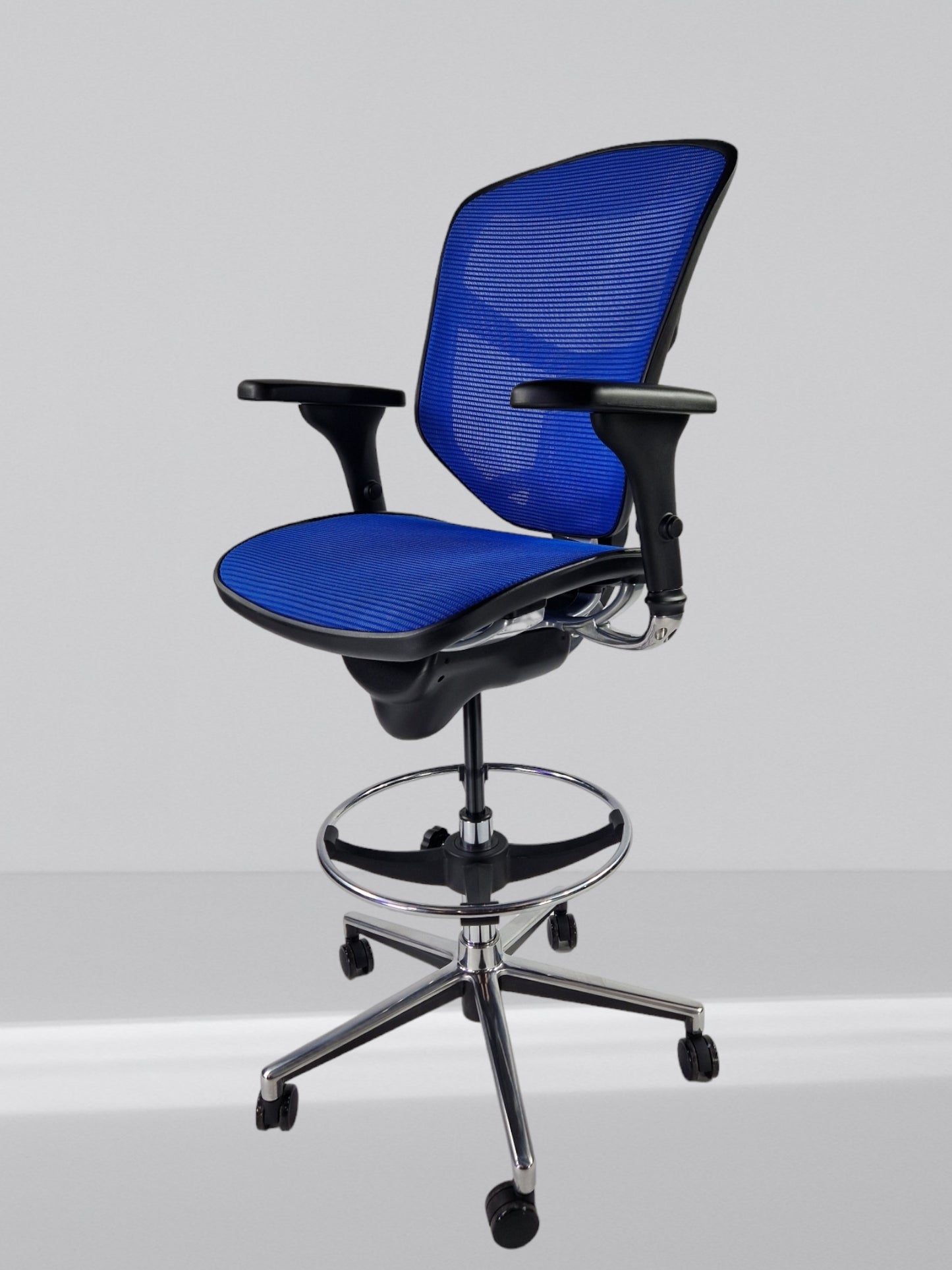 ERGOHUMAN ENJOY DRAUGHTSMAN CHAIR BLACK FRAME WITH BLUE MESH WITH ALUMINIUM 5 STAR BASE