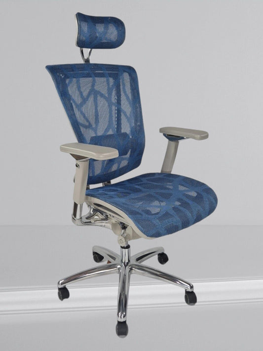 NEFIL FULL MESH OFFICE CHAIR WITH HEADREST IN BLUE MESH GREY FRAME