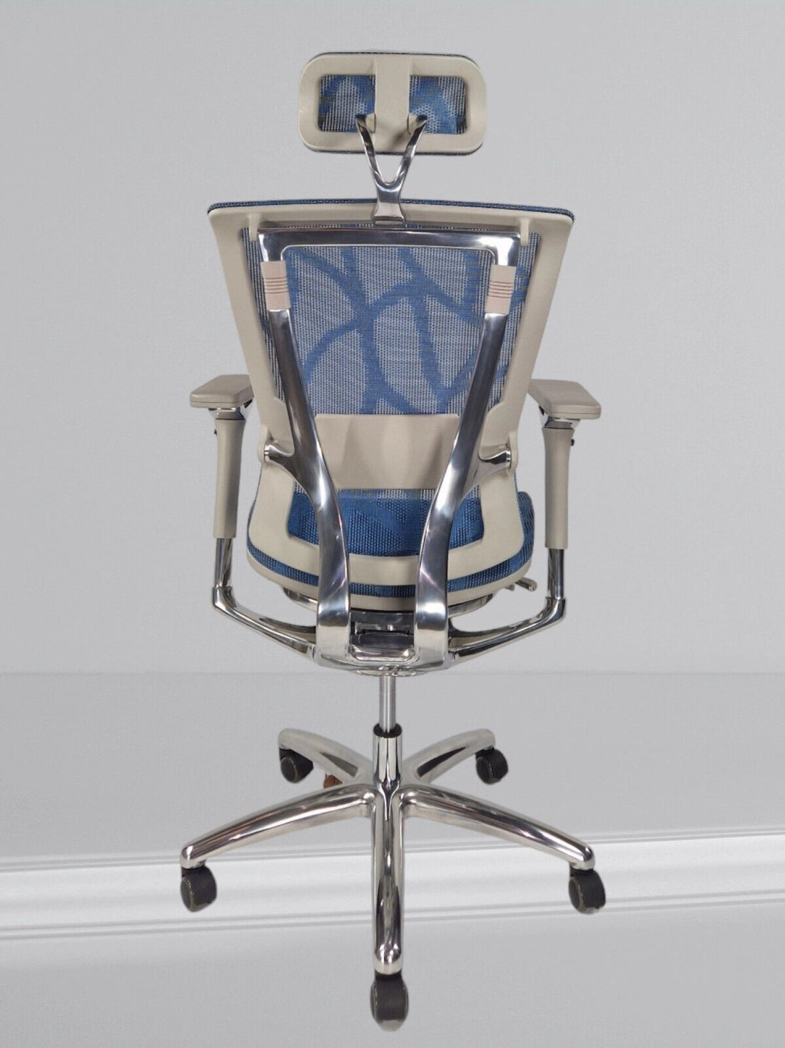 NEFIL FULL MESH OFFICE CHAIR WITH HEADREST IN BLUE MESH GREY FRAME