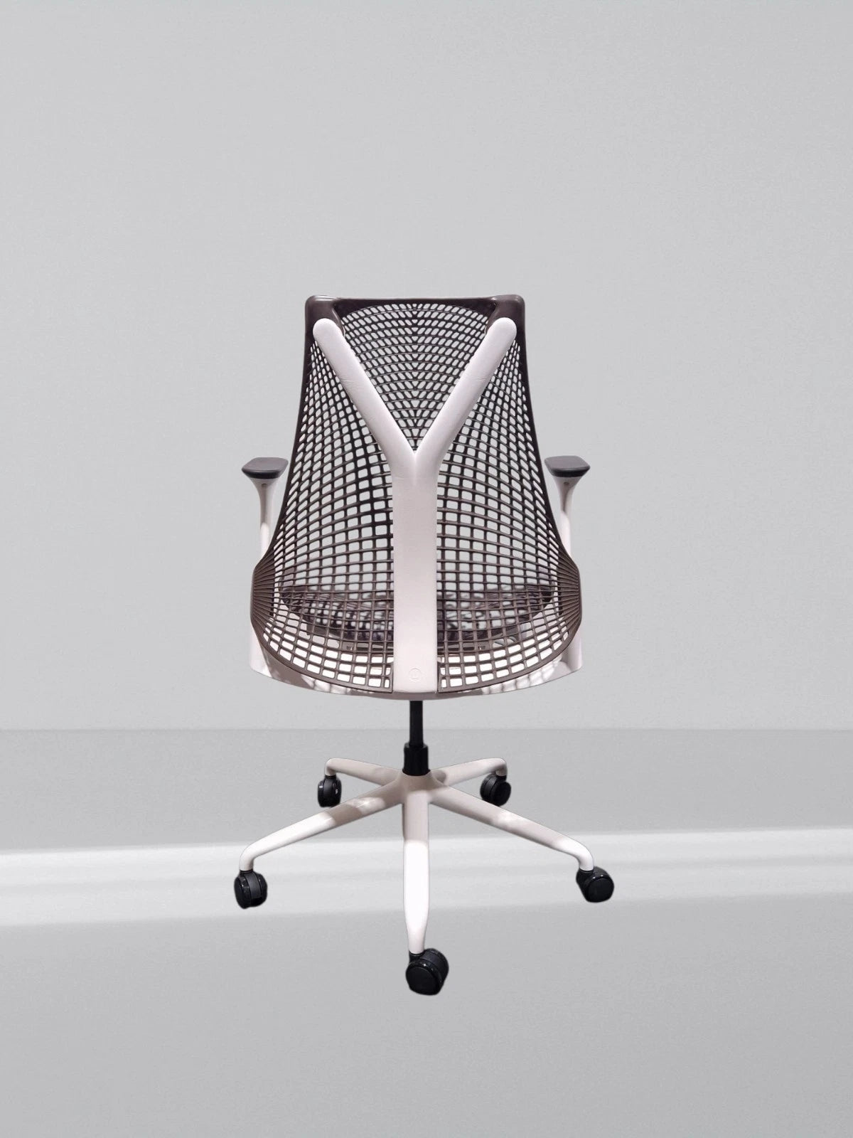 Herman Miller Sayl Office Chair White Frame Brown Mesh With New Grey Fabric