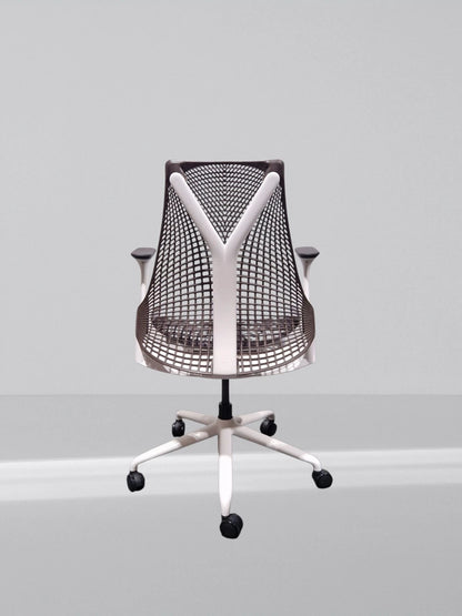 Herman Miller Sayl Office Chair White Frame Brown Mesh With New Grey Fabric