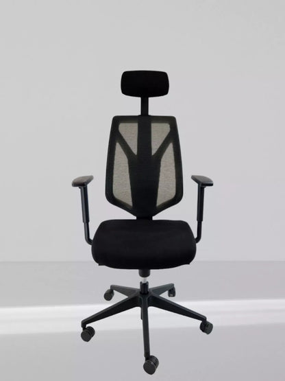 Mentor MTM1A Model mesh back swivel chair With Headrest In New Black Fabric