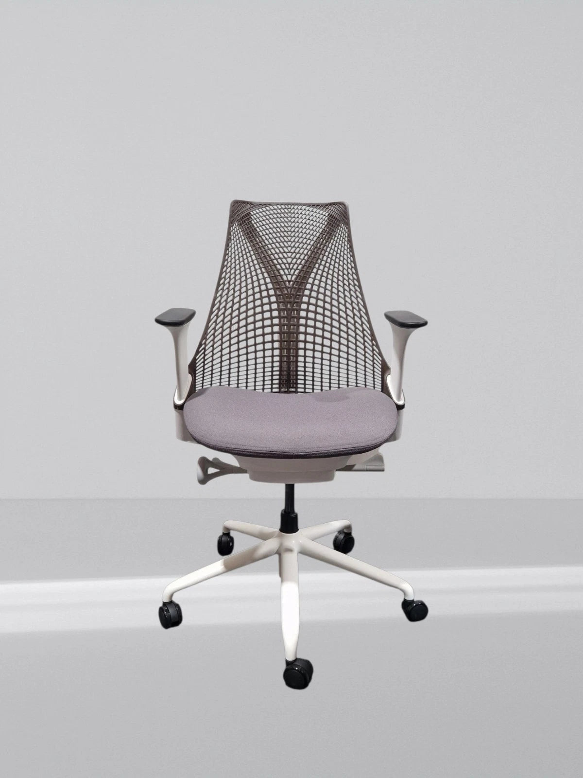 Herman Miller Sayl Office Chair White Frame Brown Mesh With New Grey Fabric