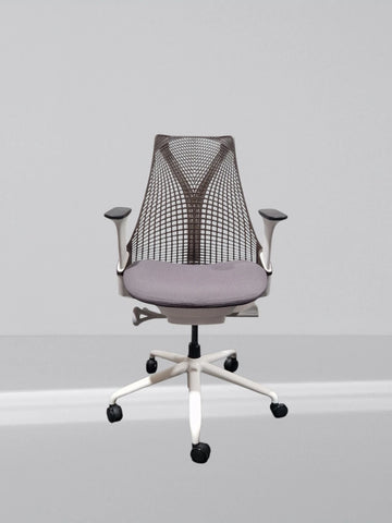 Herman Miller Sayl Office Chair White Frame Brown Mesh With New Grey Fabric