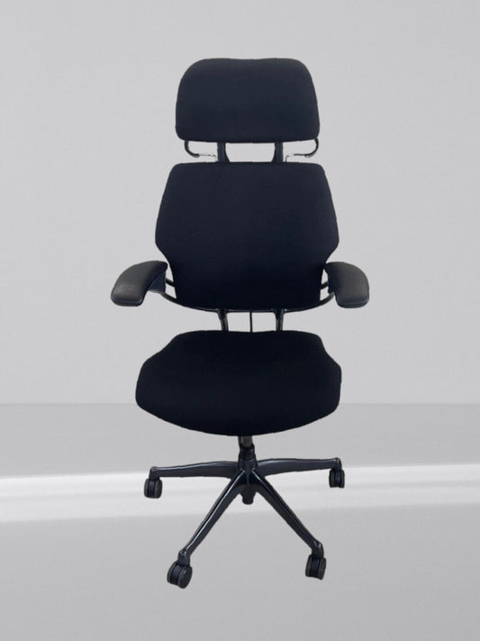 Humanscale Freedom High Back Chair With Head Rest In New Black Fabric