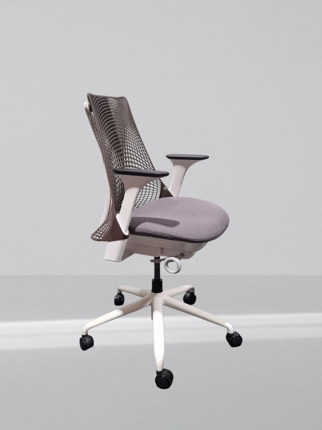 Herman Miller Sayl Office Chair White Frame Brown Mesh With New Grey Fabric