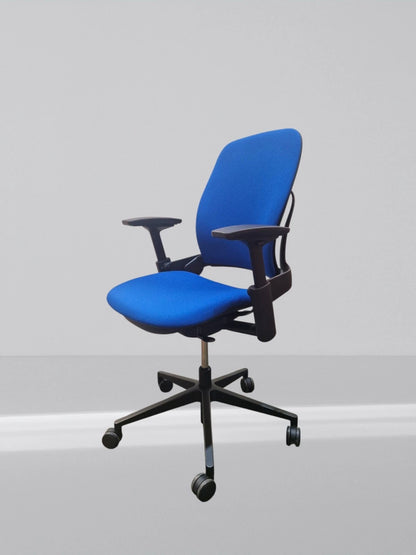 Steelcase leap v2 height adjustable arm in new blue fabric