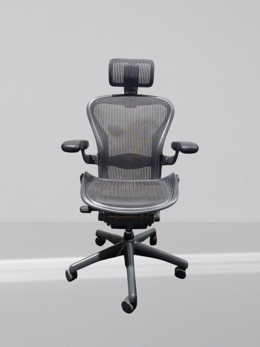 HERMAN MILLER AERON SIZE B FULLY LOADED WITH HEADREST REFURBISHED