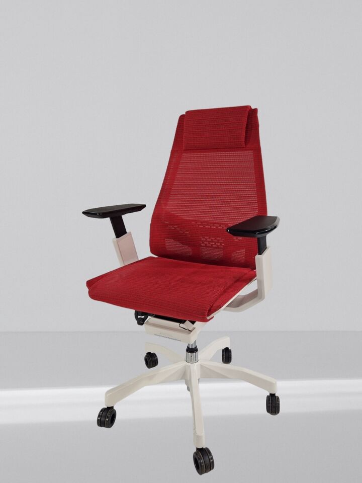 Genidia Office Chair In Red Mesh With White Frame