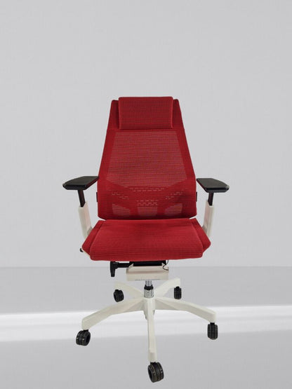 Genidia Office Chair In Red Mesh With White Frame