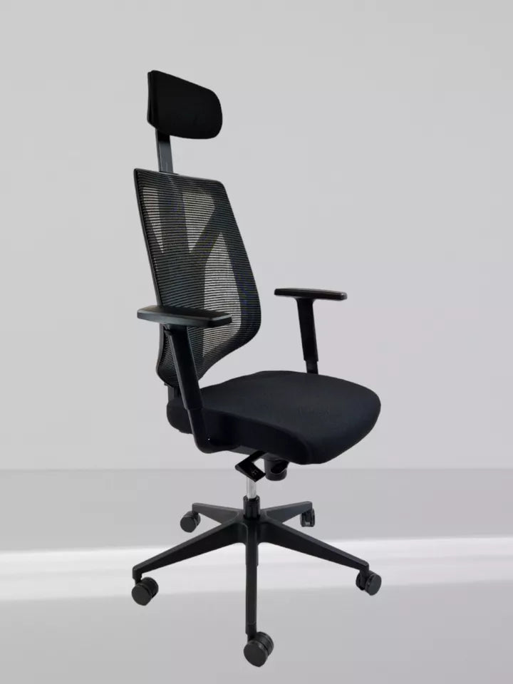 Mentor MTM1A Model mesh back swivel chair With Headrest In New Black Fabric