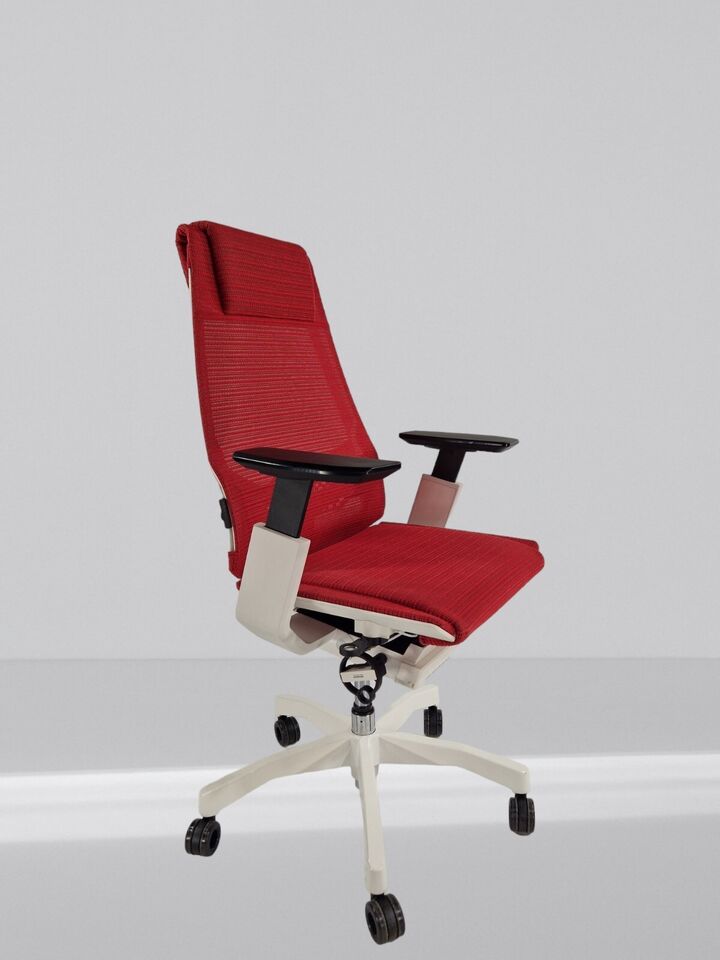 Genidia Office Chair In Red Mesh With White Frame